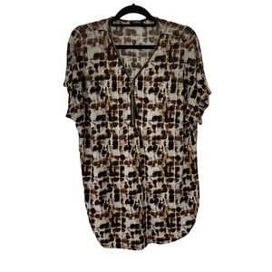 Victoria Tunic Top Womens M/L Abstract Fall Professional Office Neutral Artsy